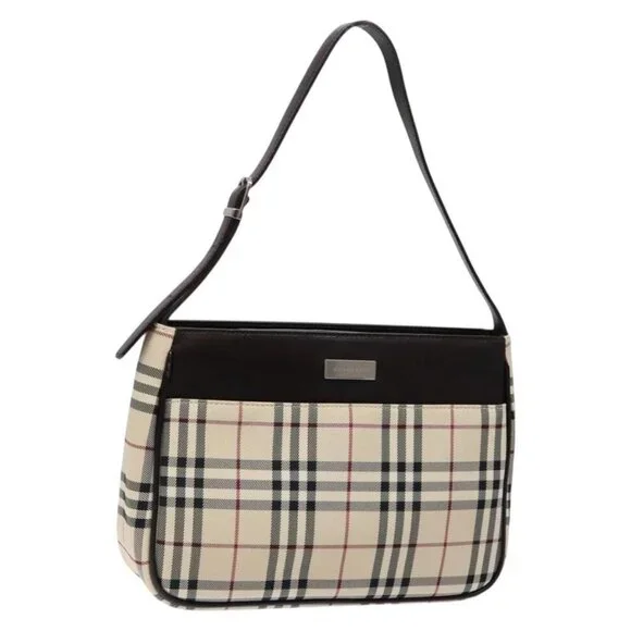 BURBERRY Nova Check Shoulder Bag Canvas Beige Silver Auth 1 - Picture 2 of 16